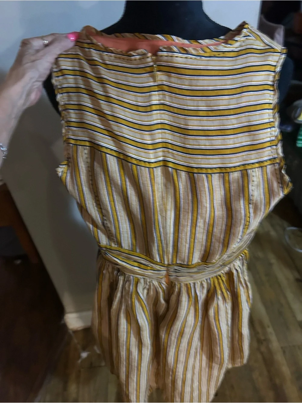 Tory Burch Striped Yellow Midi Dress with Gathered Waist size 2